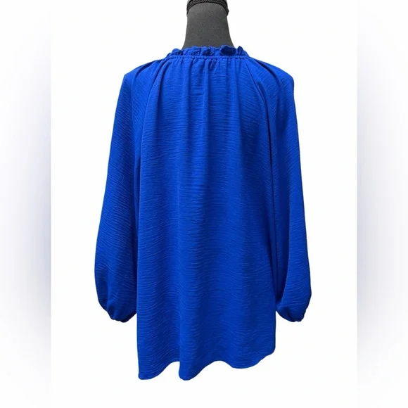 ee:some Fashion Cobalt Blue V-Neck Peasant Blouse with Puff sleeves Size XL - Picture 4 of 9